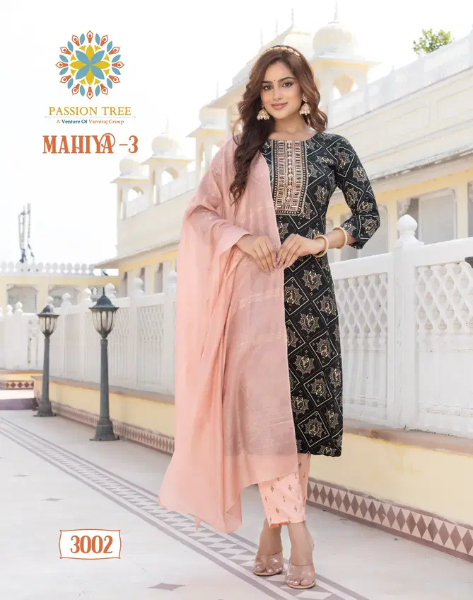 Mahiya Vol 3 By Passion Tree Rayon Gold Printed Kurti With Bottom Dupatta Orders In India
